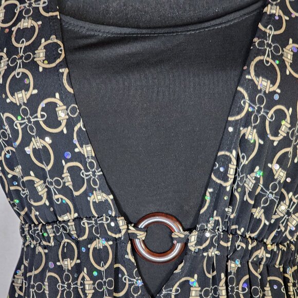 Dressbarn Black Gold Sequins Tortoise Circle Design Layer Look Poly Span Tunic S - Picture 6 of 16
